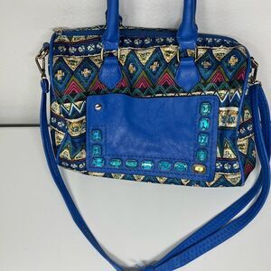 Marina Galant SHOULDER BAG PURSE Rare Pattern Decorated with blue rhinestones